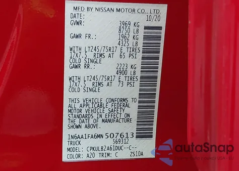 2021 Nissan Titan Xd Sv 4X4 z USA, uszkodzony, nr VIN 1N6AA1FA6MN507613